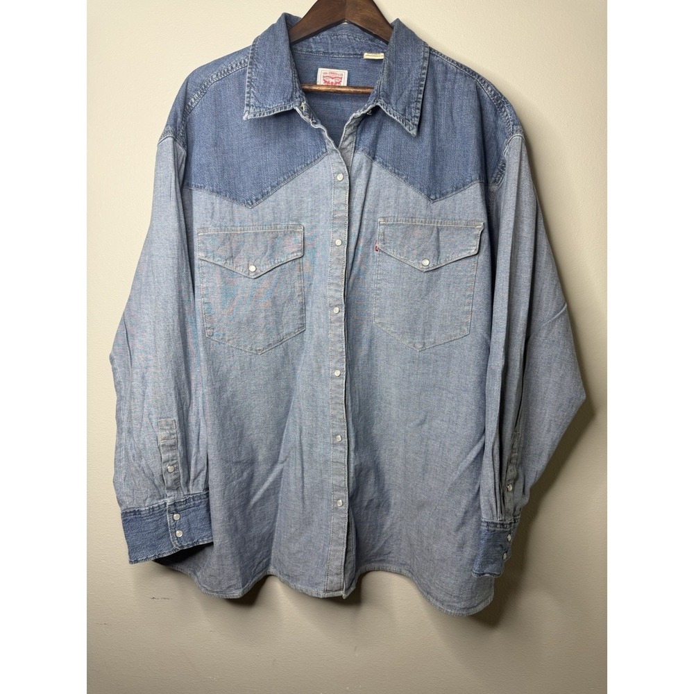 Levi's Denim Shirt Womens 3XL 22-24 Effortless Essential Western Two Tone Blue